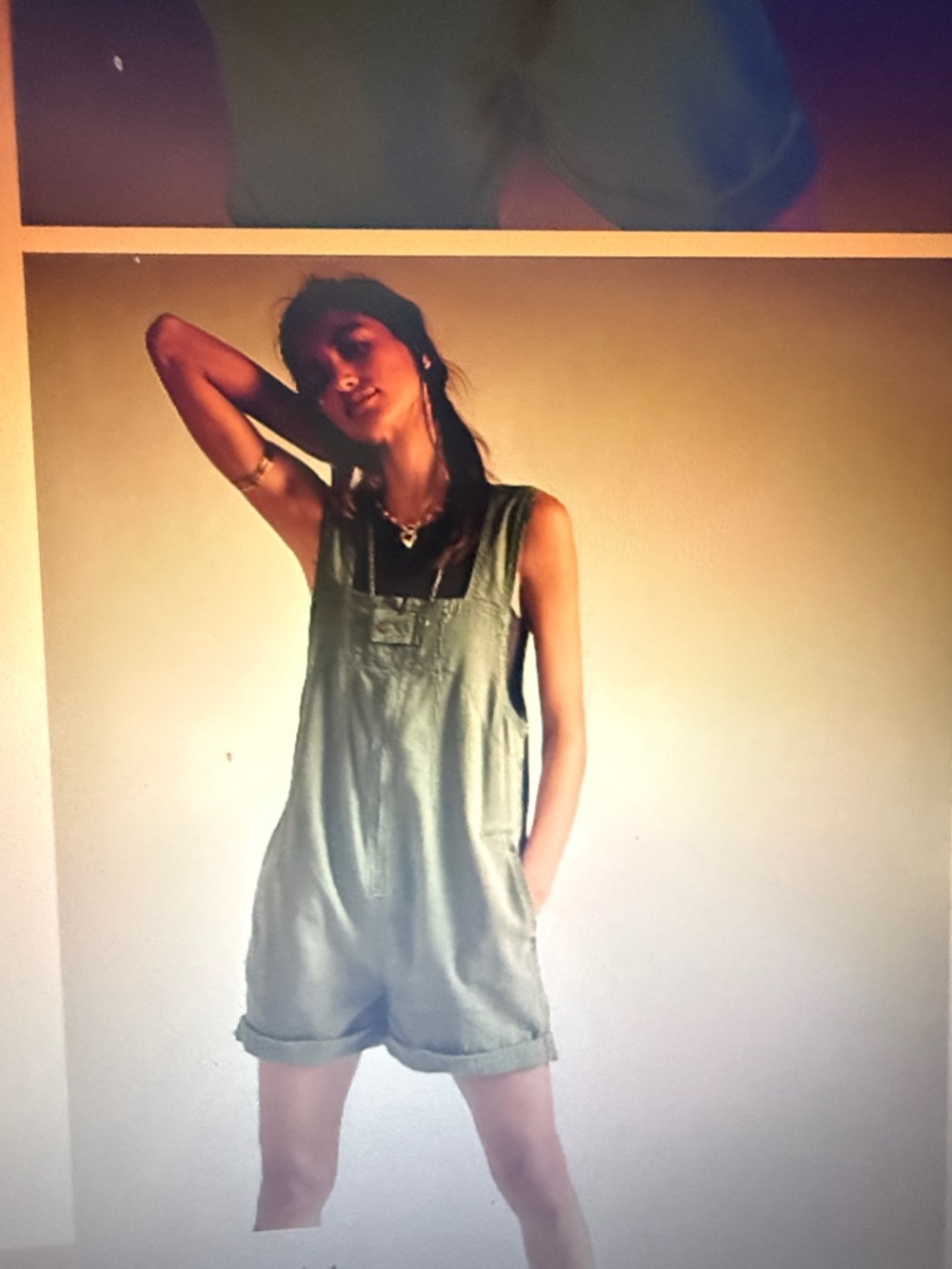 We The Free Olive Green Short Denim Overalls